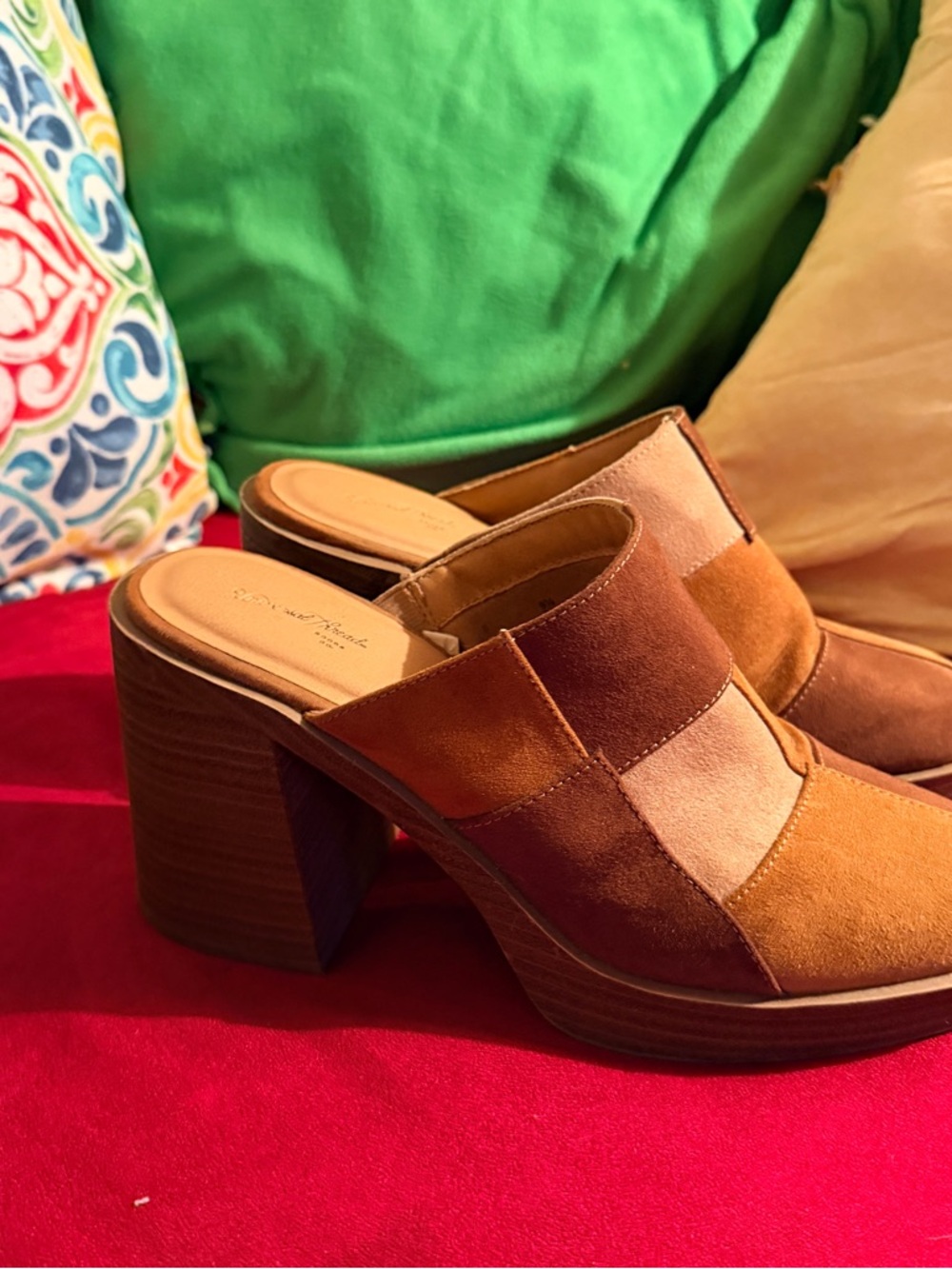 Universal Thread Patchwork Suede Mule Heels in Brown and Tan - Picture 3 of 14